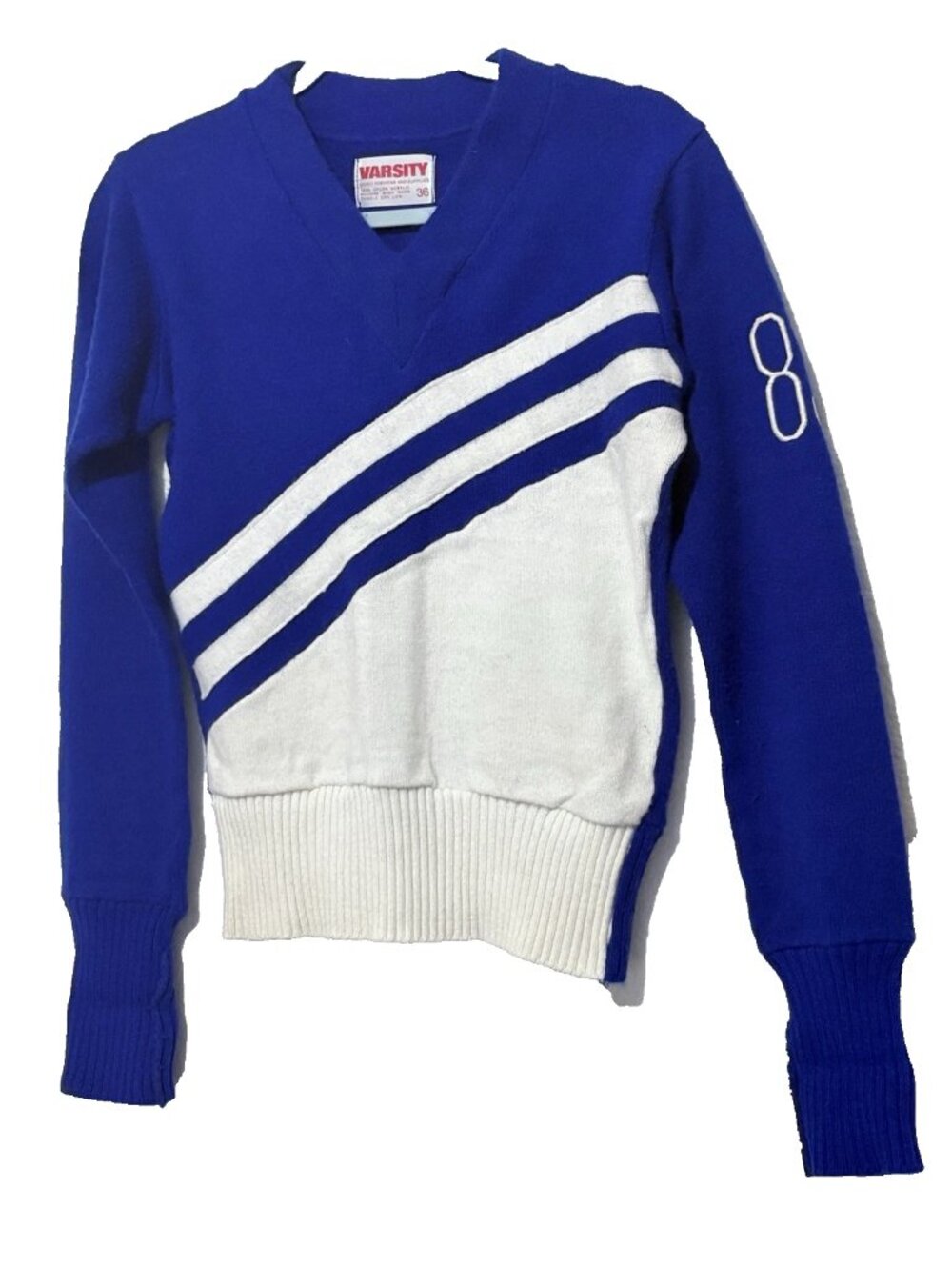 Vintage Varsity Cheer Sweater 1983 cheerleading uniform #83 Royal Blue & White